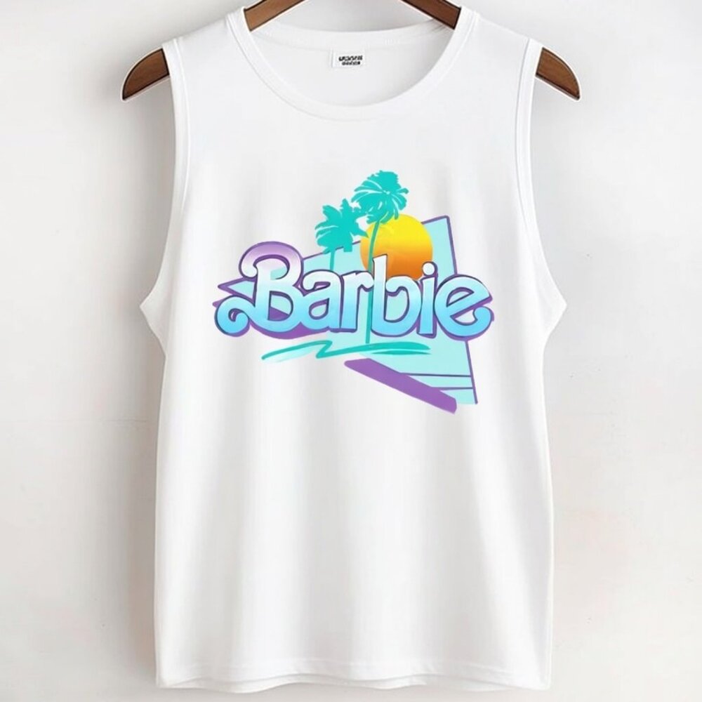 Barbie Core Retro 90s Tropical Graphic White Tank Top Large - Picture 4 of 5